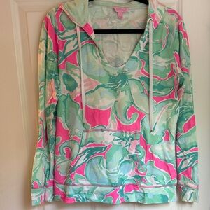 Lilly Pulitzer Hoodie with Pink and Green Patterns Size Large
